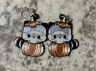 Raccoon in Pumpkin Earrings