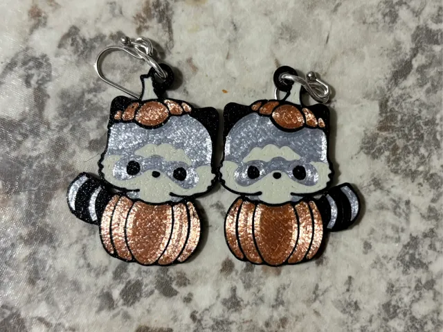 Raccoon in Pumpkin Earrings