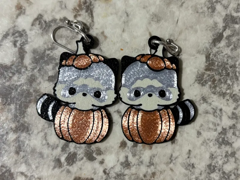 Raccoon in Pumpkin Earrings