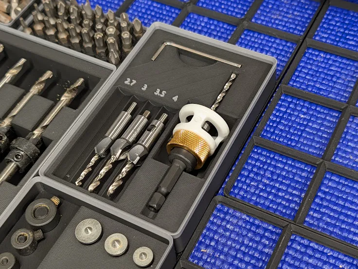 Gridfinity countersink drill bit storage