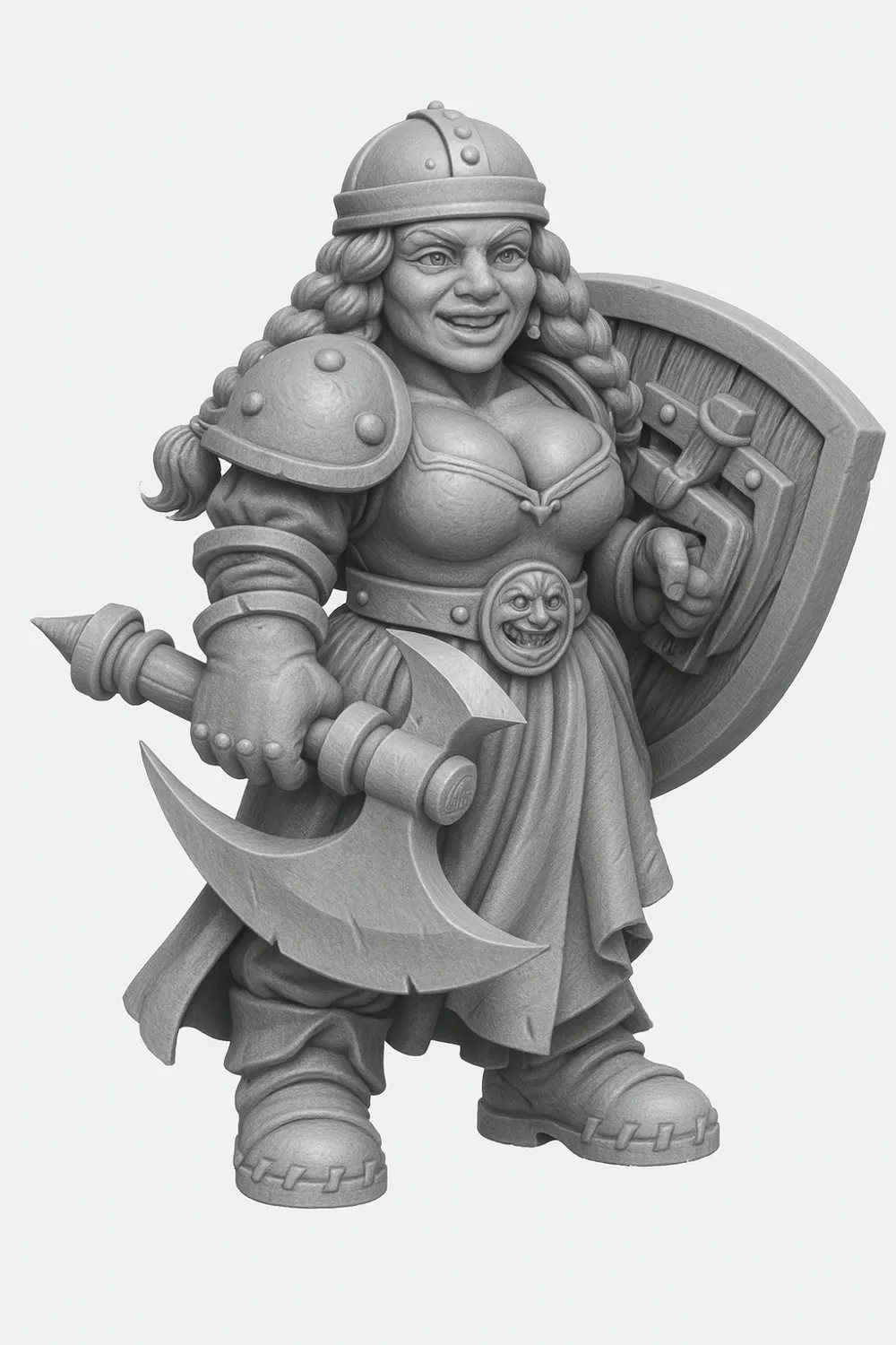 DnD Dwarf Female Fighter w/ Battle-Axe, Shield - Free 3D Print Model ...