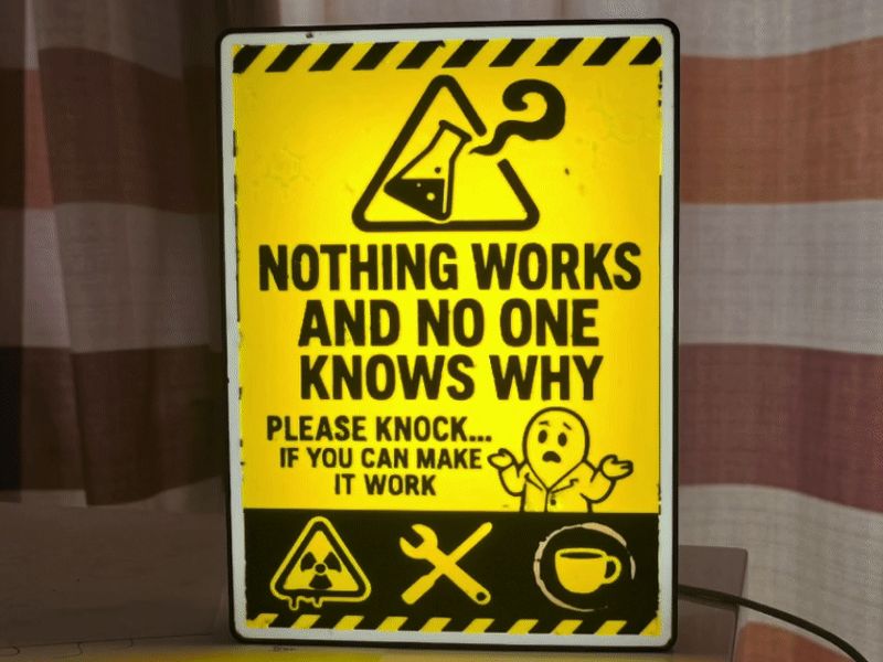 "Nothing Works..." Lab door sign lightbox