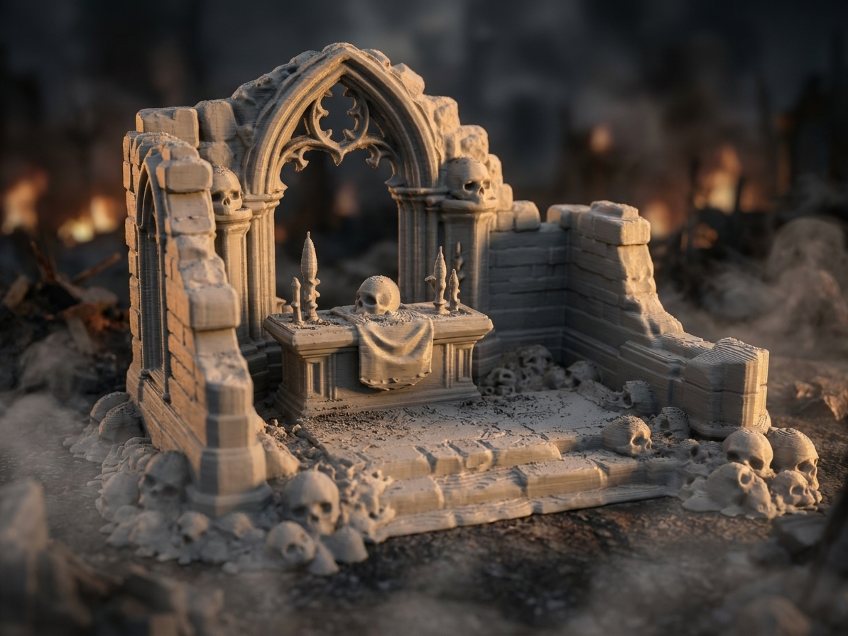 Grimdark Skull Altar – Gothic Ruin Terrain 