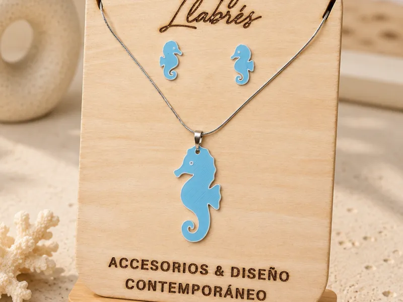 Conjunto pendientes y colgante - Caballito de Mar 