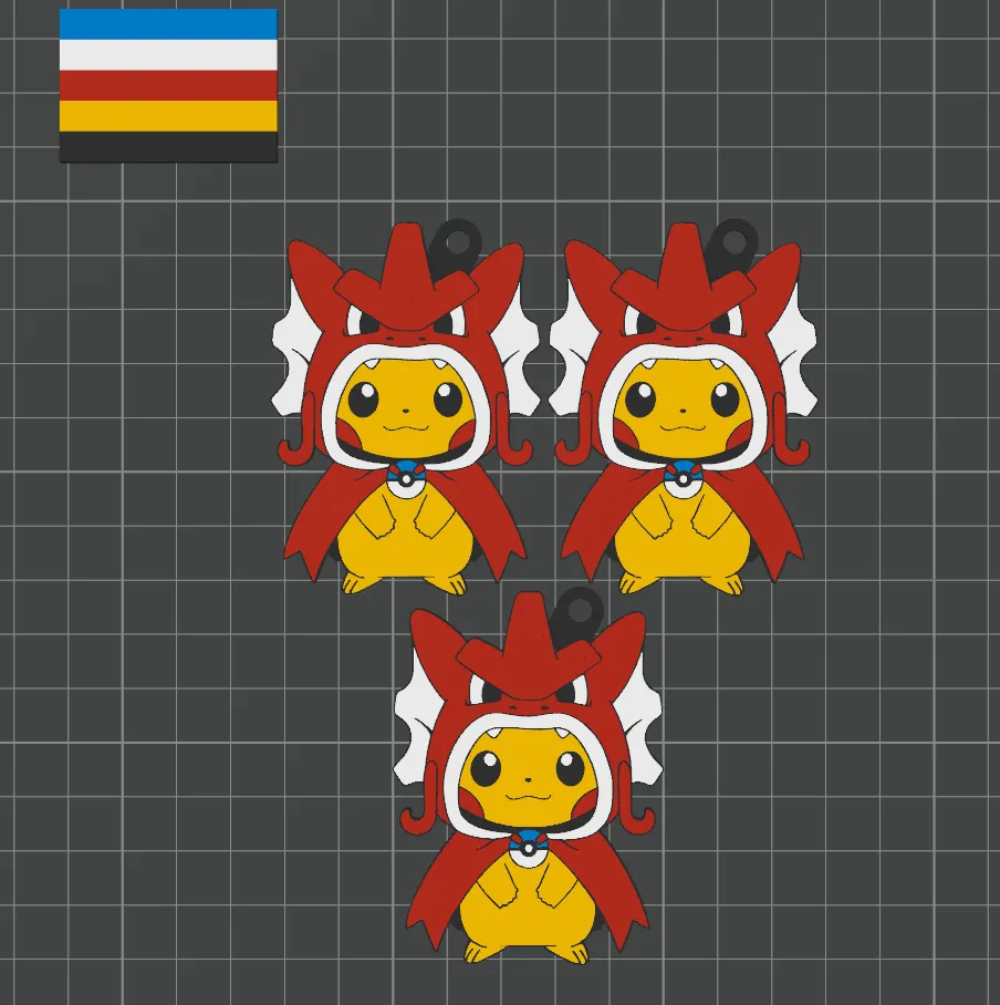 Level Keychain Pikachu in Red Gyarados Poncho Keychain - Free 3D Print Model - MakerWorld