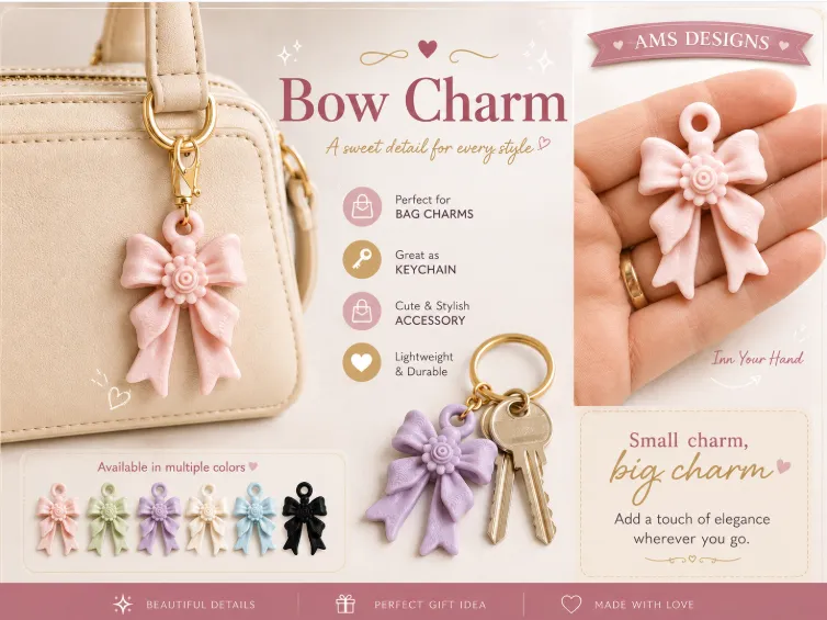 Llavero: Cute Bow Charm – Bag Charm & Keychain. Referencia del modelo original.