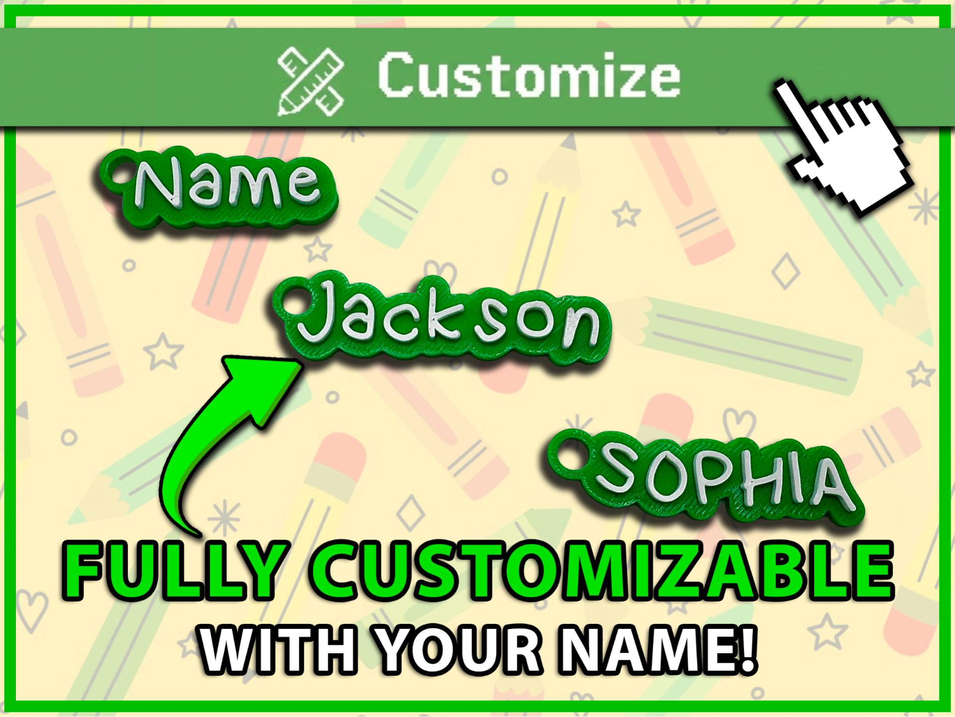 Kindergarten Style Font Custom keychain Generator