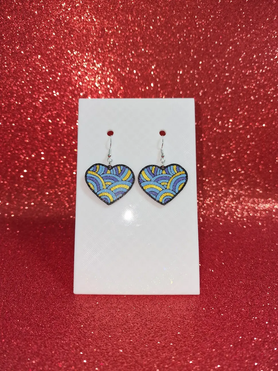 Rainbow heart earrings view 2