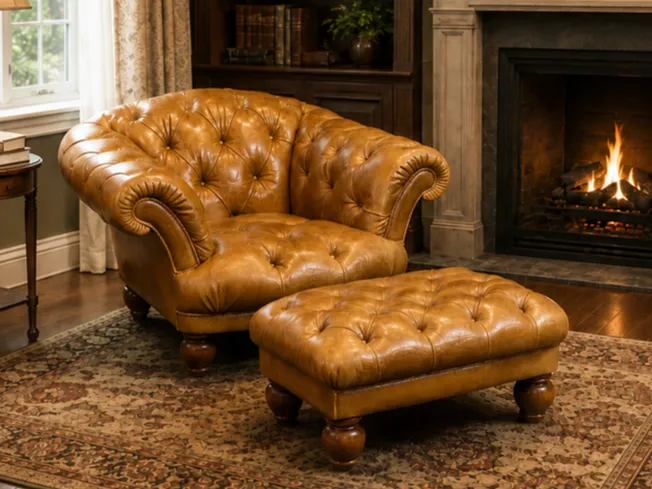 Miniature Chesterfield Chair and Footstool