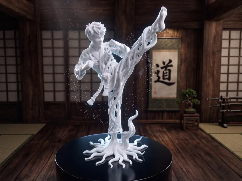 Karate Fighter Figure - High Kick (Voronoi)