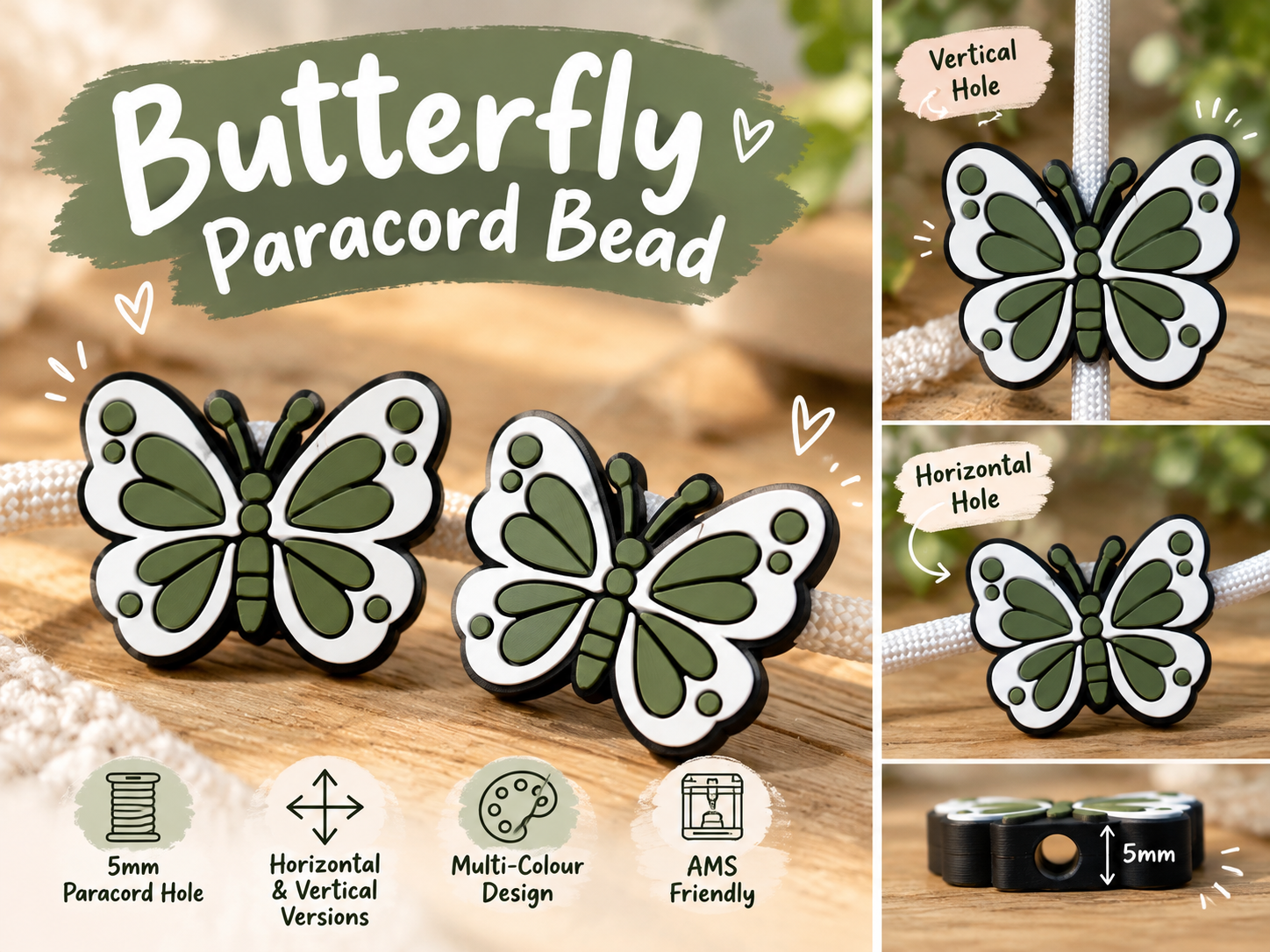 Butterfly Paracord Bead | 5mm Hole - 1