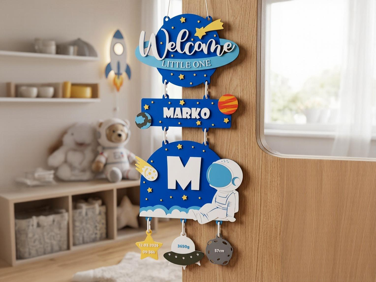 Astronaut Space Baby Birth Welcome Sign Custom
