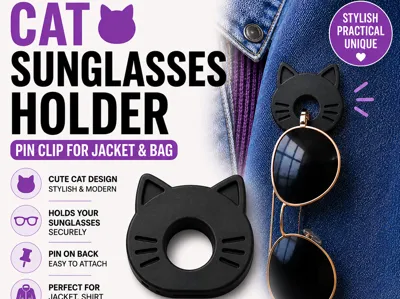 Cat Sunglasses Holder Pin for Jacket & Bag