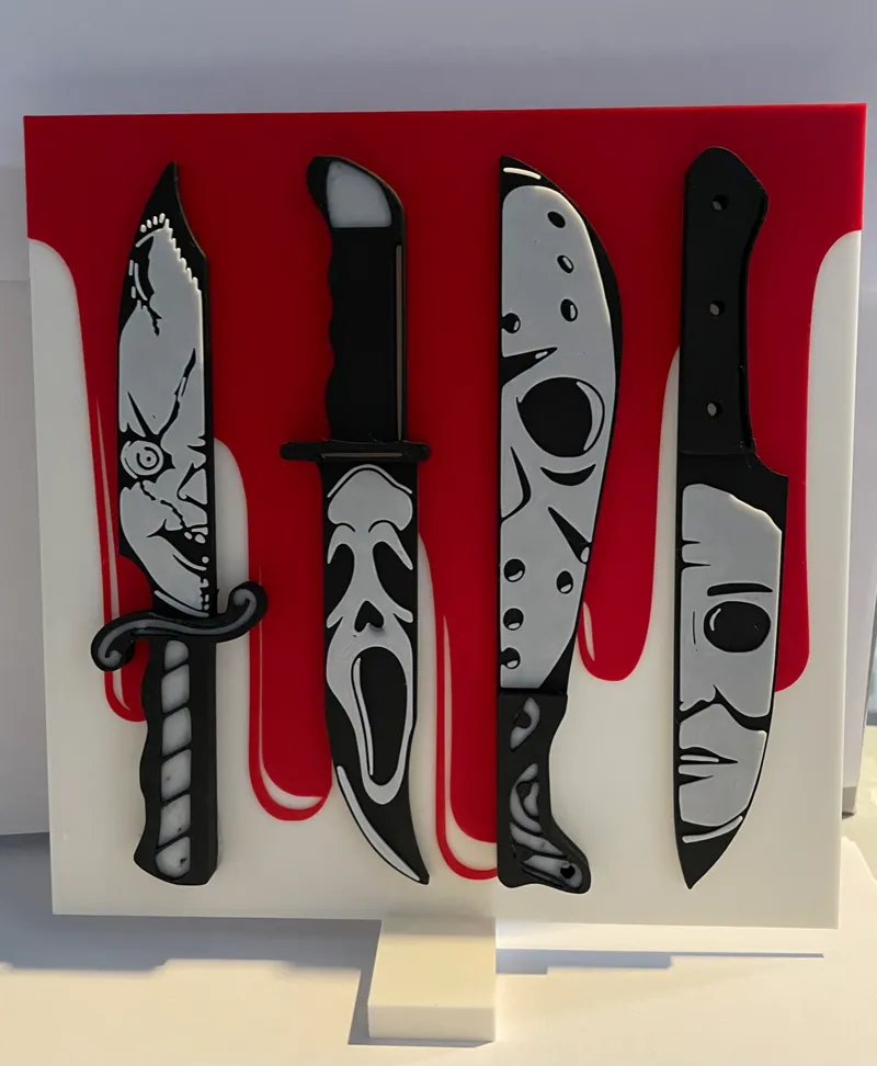 backdrop and stand for horror knives