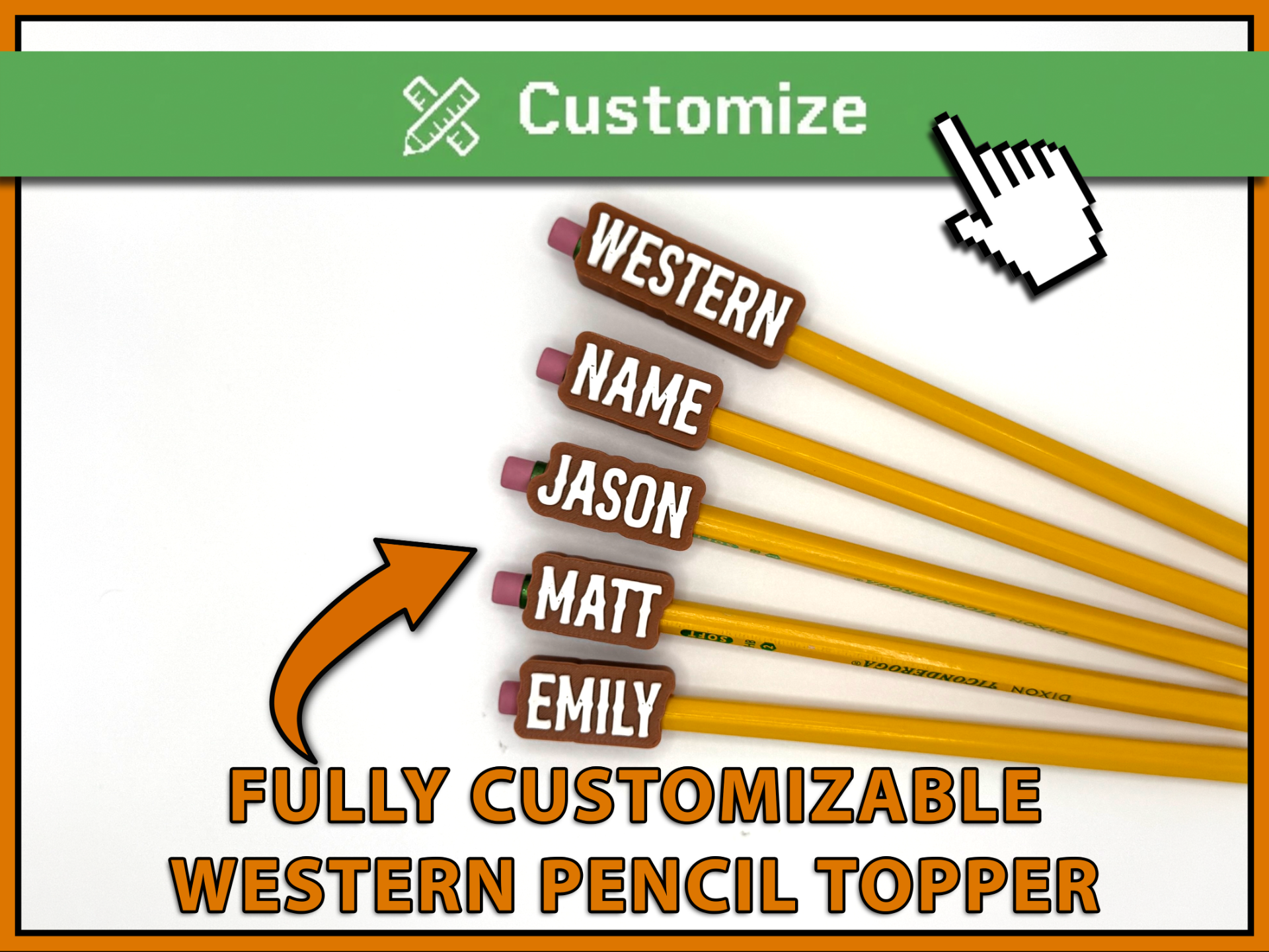 Western Cowboy Font Custom Pencil Topper Maker