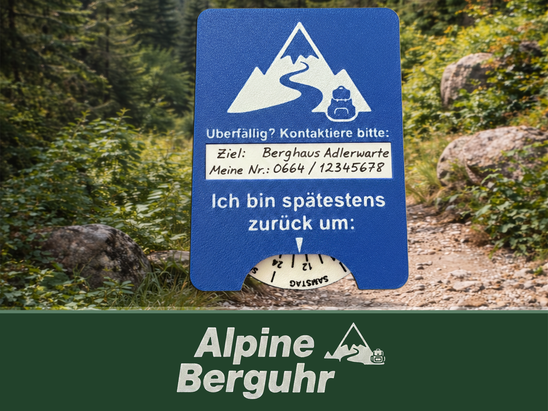 ALPINE BERGUHR: Wanderer - Sicherheits-Parkscheibe