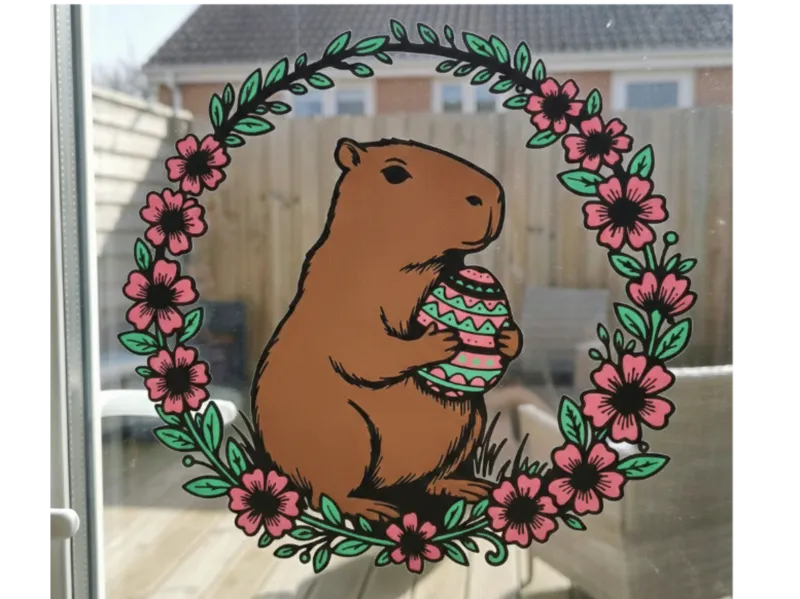 Oster-Capybara/Wasserschwein im Blumenkranz