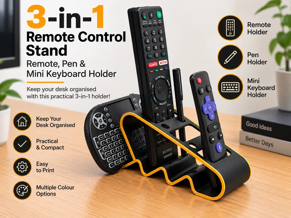 Remote Control Pla Remote Control Stand, Pen & Mini Keyboard Holder - Free 3D Print Model ...