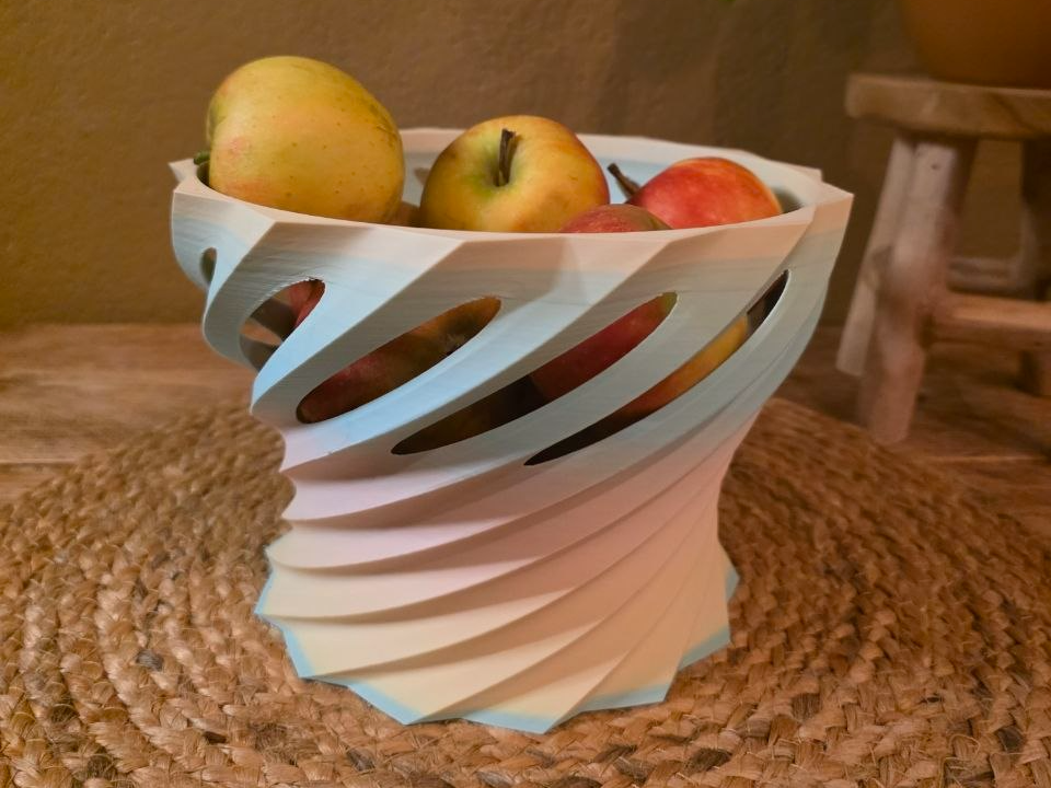 Artsy Spiral Fruit Bowl – Twisted Geometric Basket 3D model