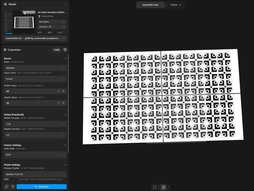 No Math Gridfinity Baseplate Generator w/ Stacking - Free 3D Print ...