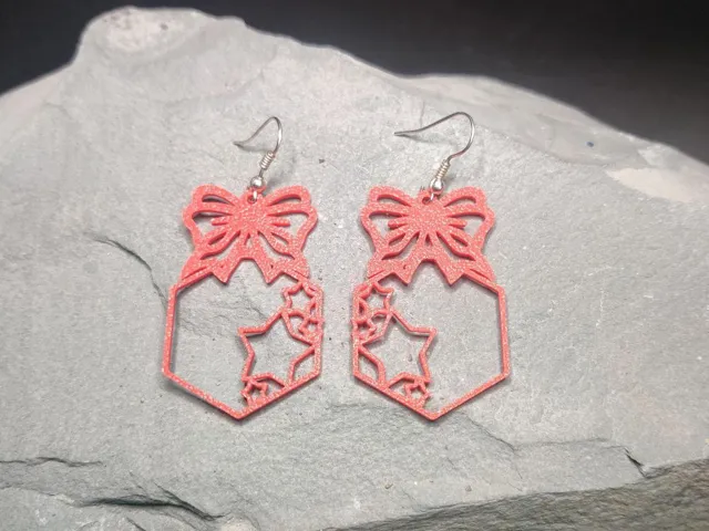 Hexagon Star Cluster Bow Earrings
