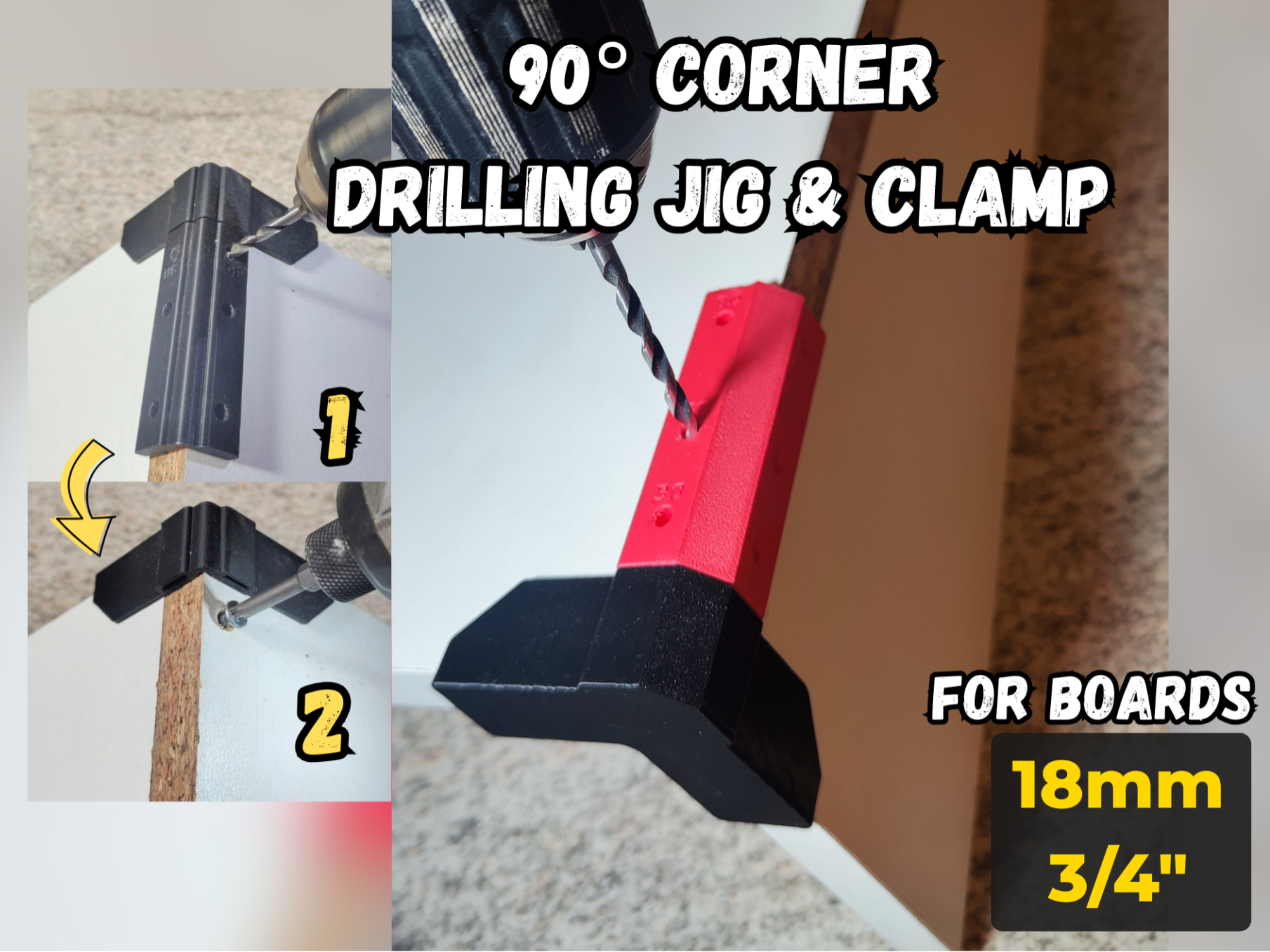 90° Corner Jig & Clamp 2in1 (18mm - 3/4" Boards)