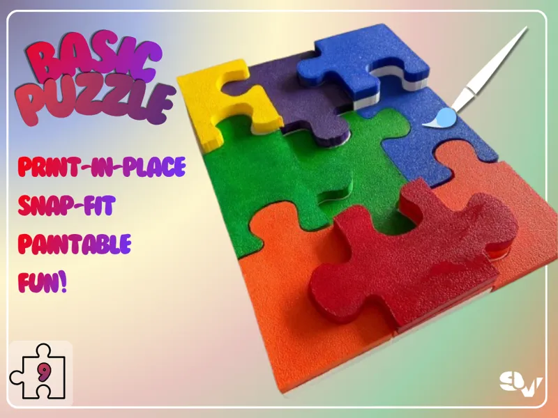 Basic 9 Piece Puzzle For Kids - Print-In-Place