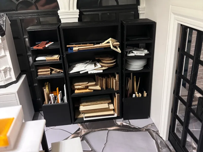Simple craft storage shelves for 1:12 dollhouse