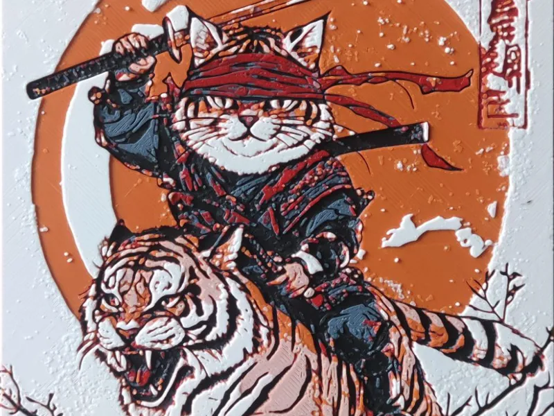 Samurai tiger riding a tiger