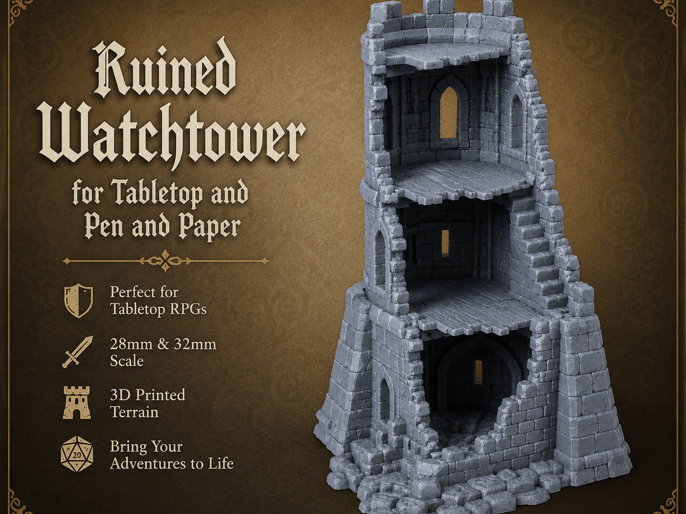 Ruined Watchtower – Modular 3-Level Terrain - DnD