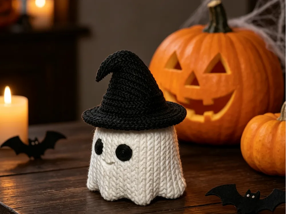 Adorno temático: Knitted Halloween Ghost. Referencia del modelo original.