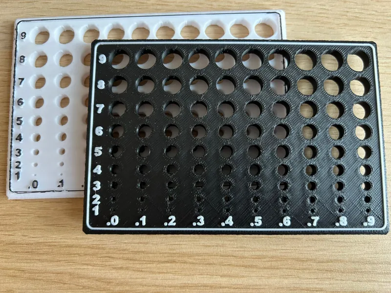 Template for meassuring hole sizes 1mm-9.9mm