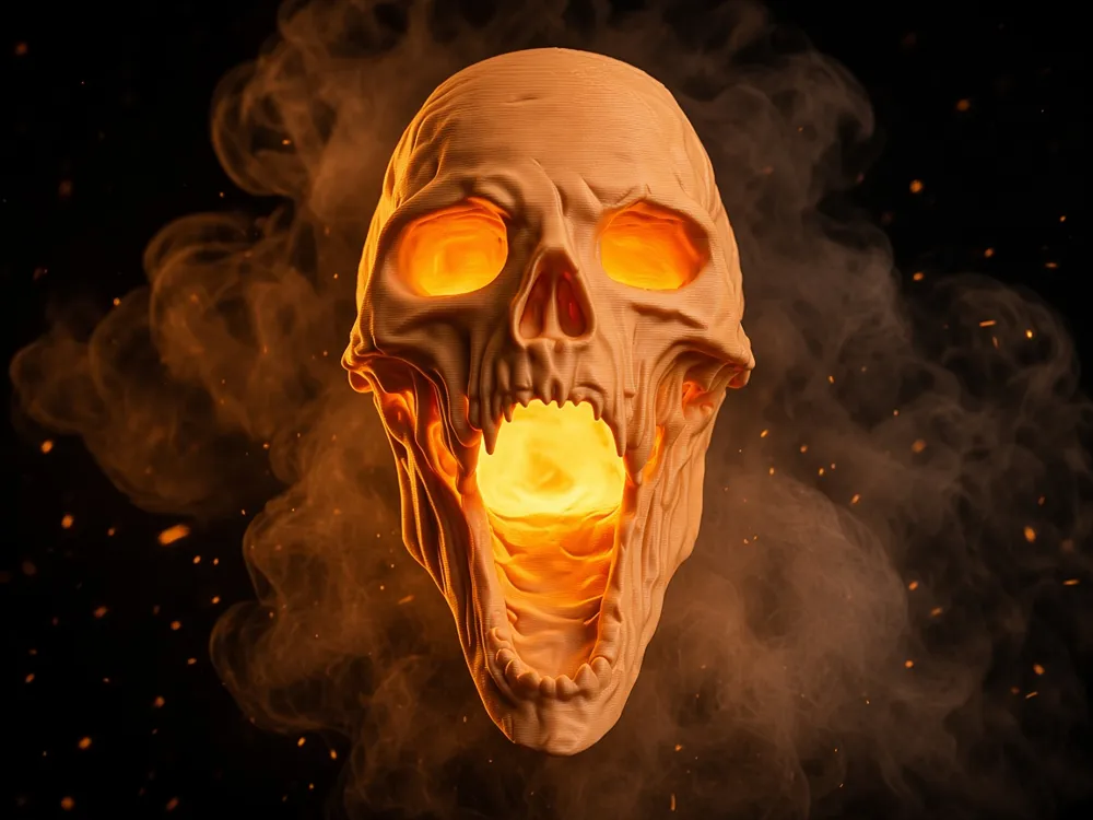 Adorno temático: Screaming Halloween Lighting Skull. Referencia del modelo original.