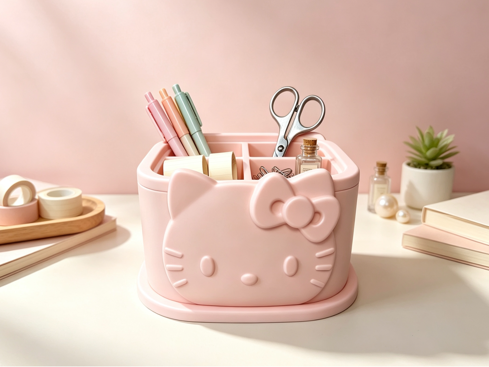 hello kitty 四格收纳 桌面收纳 卡通分格笔筒梳妆台杂物收纳摆件 - 1