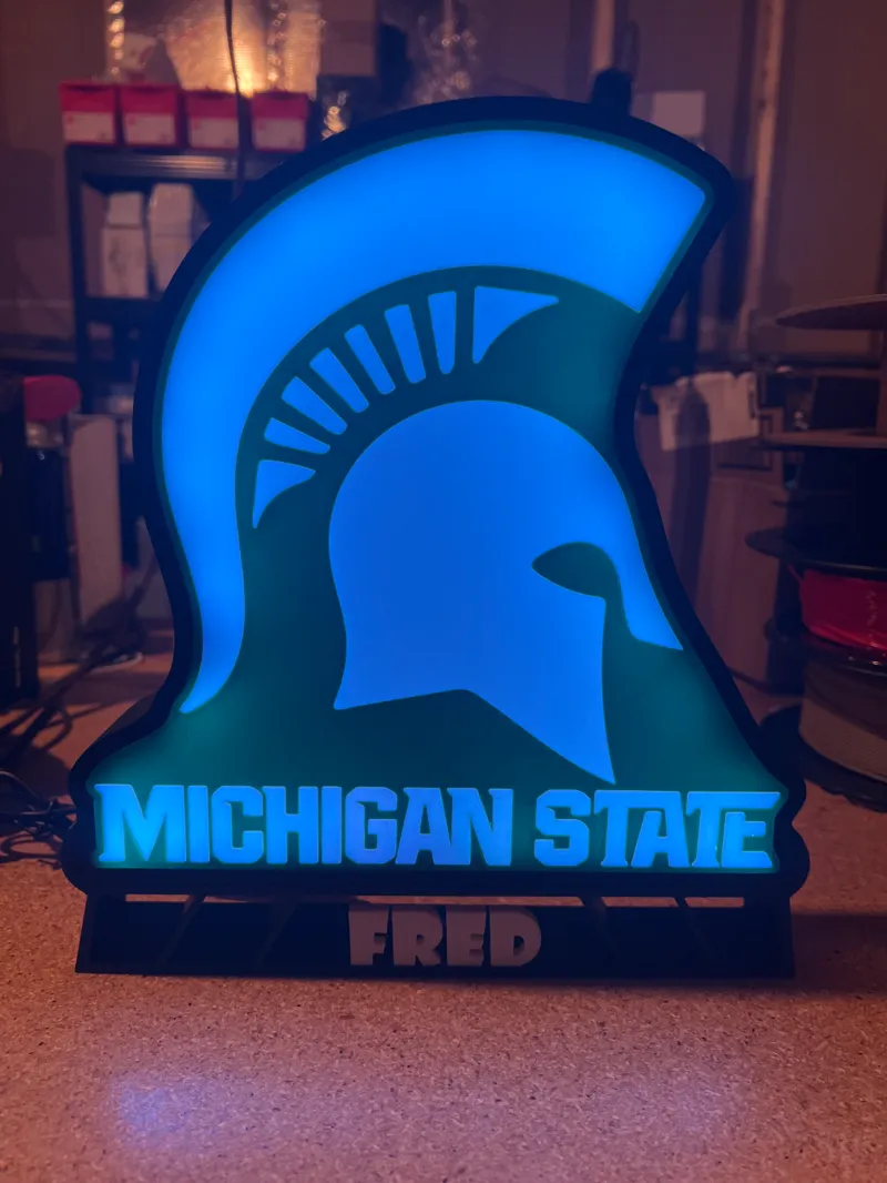 Michigan State Spartans Green Helmet LED Light Box Sign