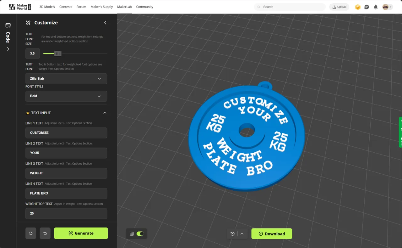 Parametric Weight Plate Keychain view 3