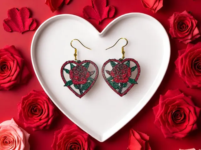 Rose in heart earrings
