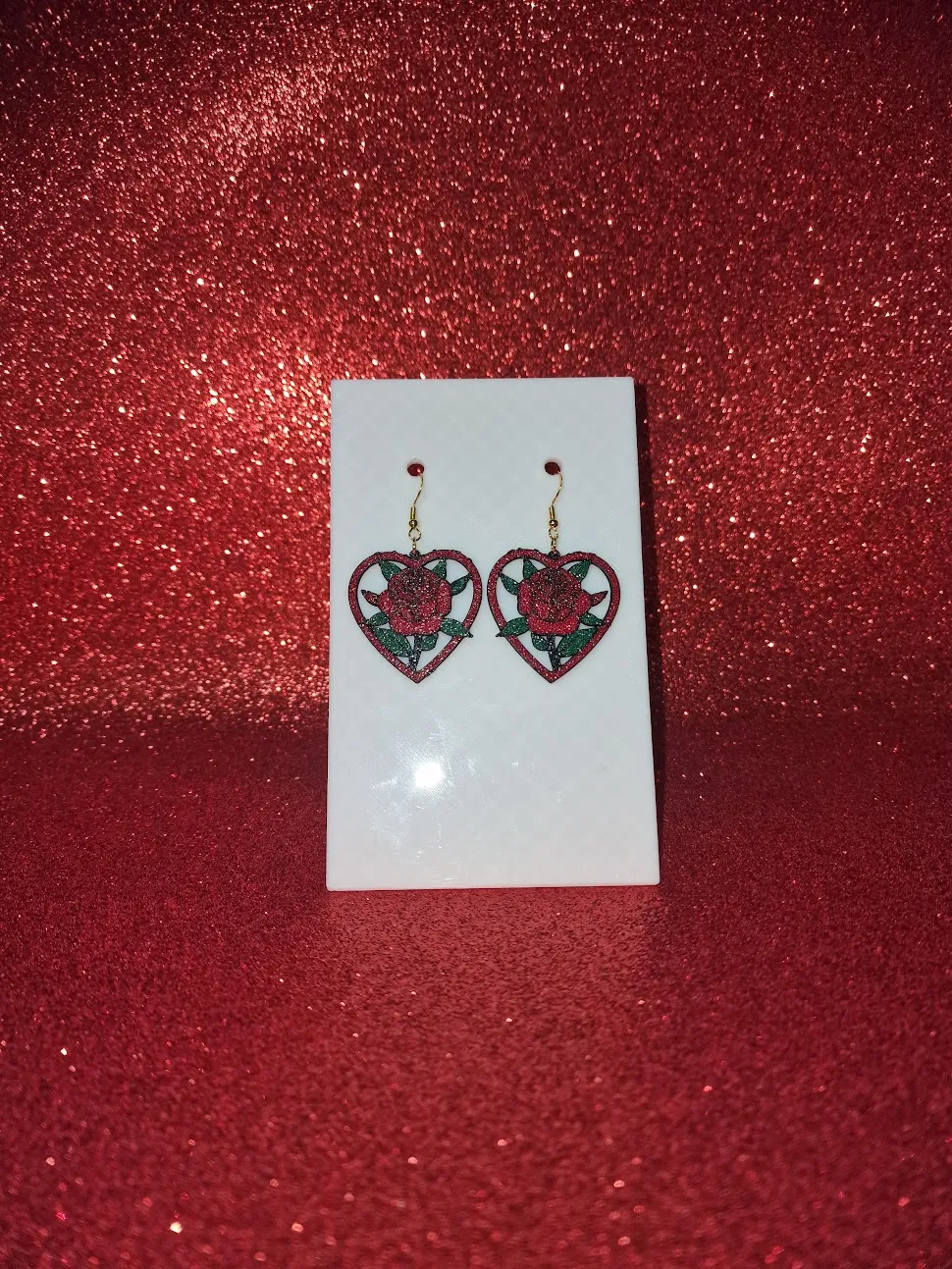 Rose in heart earrings view 2