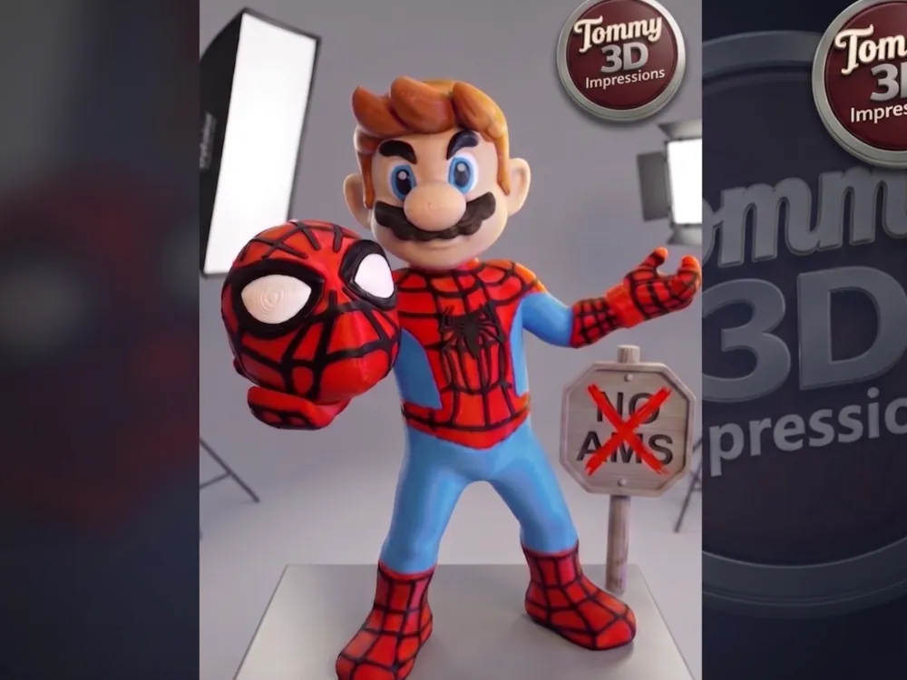 Accesorio para impresora 3D: SPIDEY MARIO FAN ART NO AMS. Referencia del modelo original.