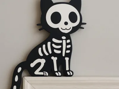 Skeleton Cat Door Corner Decoration