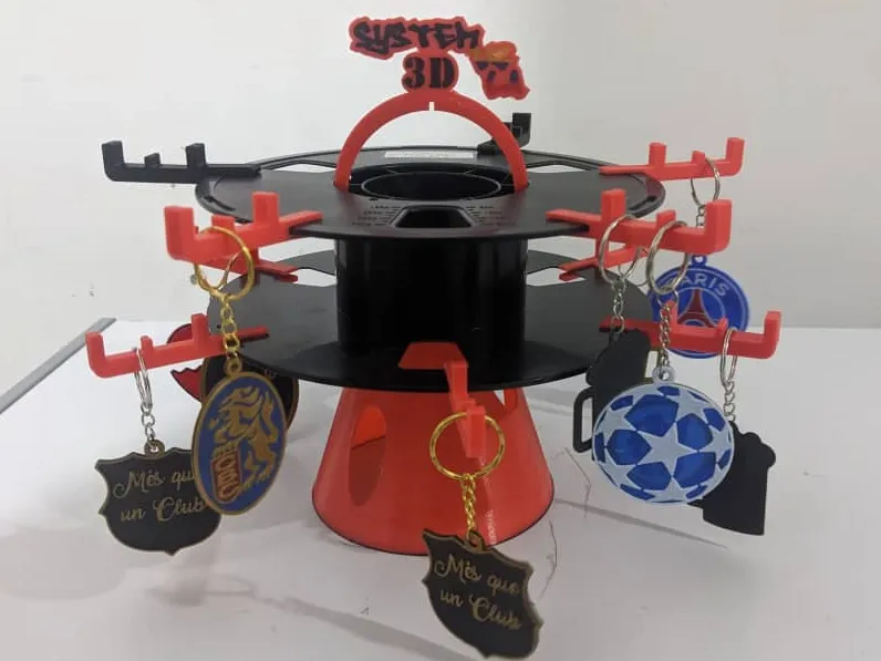 Keychain display with recycled spool