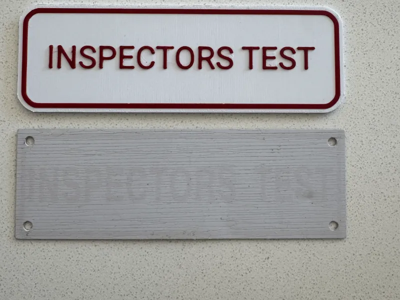 Inspectors Test sign for sprinkler systems