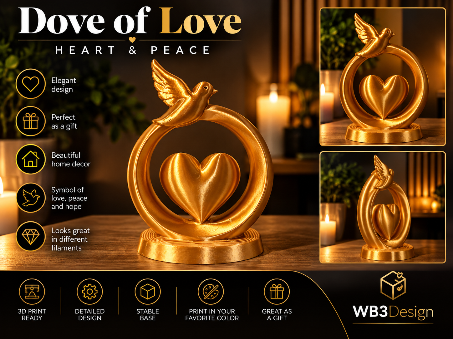 Dove of Love – Heart & Peace 3D model by WB3Design