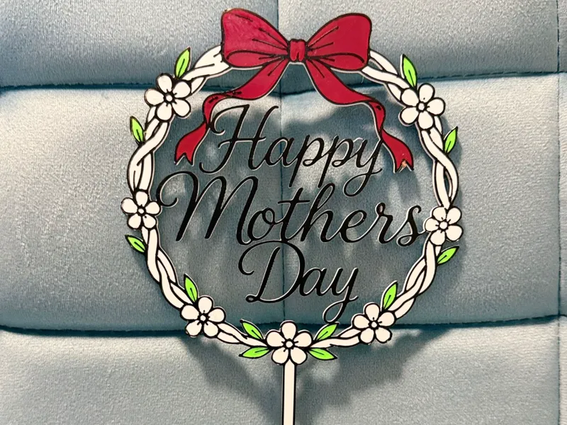 Happy Mother’s Day CakeTopper/Pflanze mit Schleife
