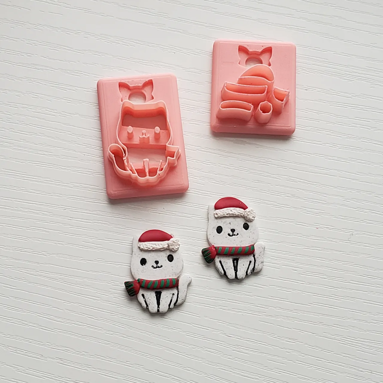 Cat with Hat and Scarf Polymer Clay Earring Cutter view 4