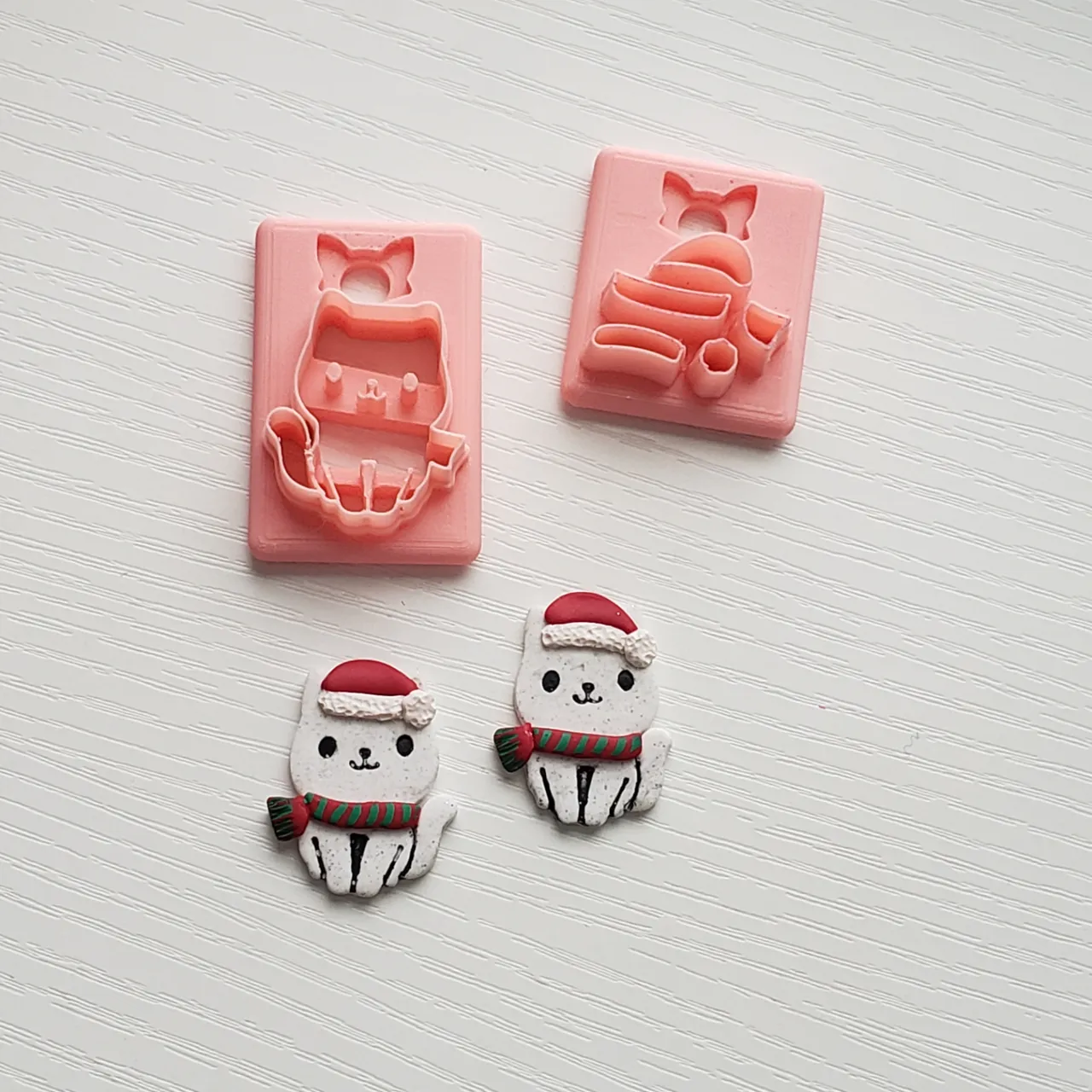 Cat with Hat and Scarf Polymer Clay Earring Cutter view 2