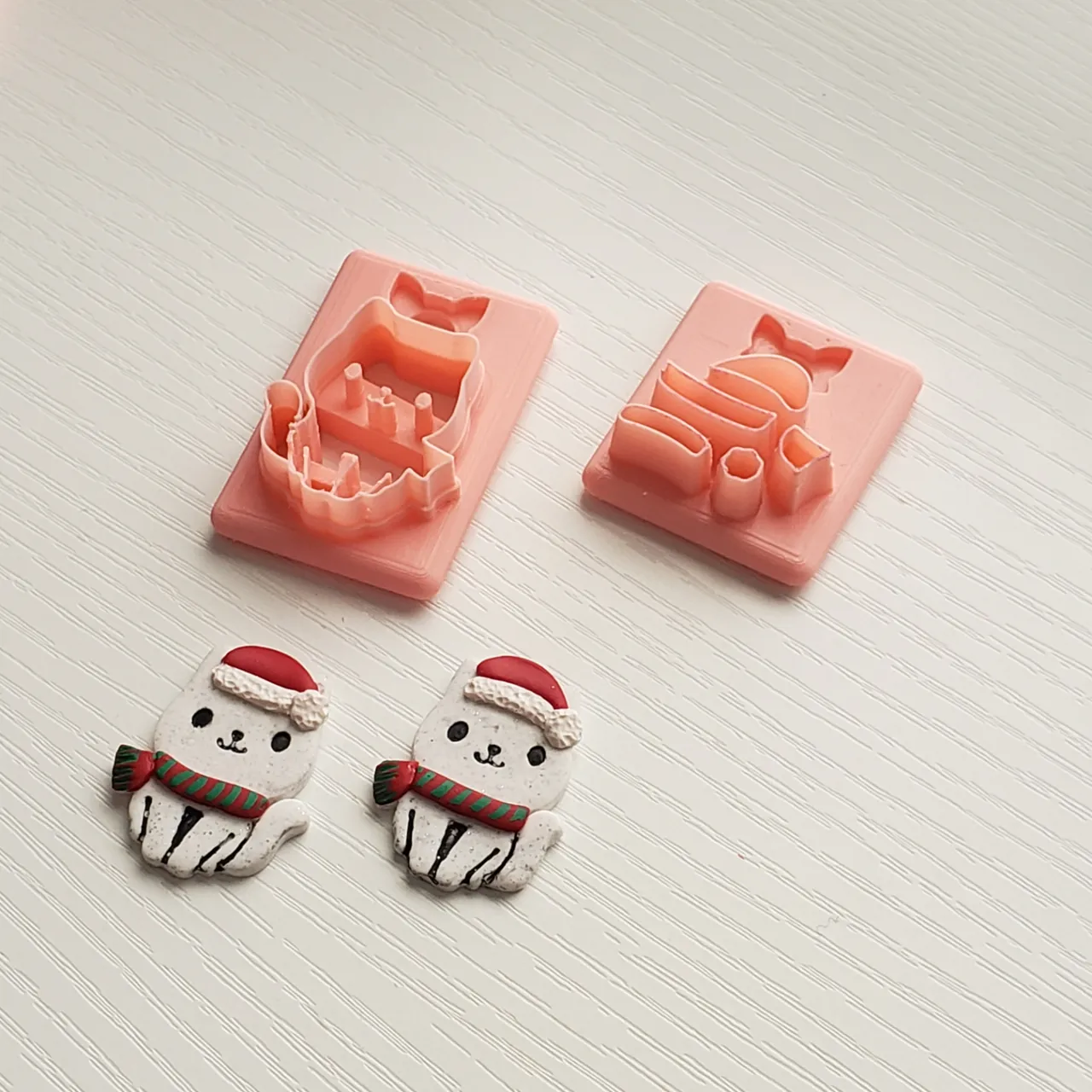 Cat with Hat and Scarf Polymer Clay Earring Cutter view 3