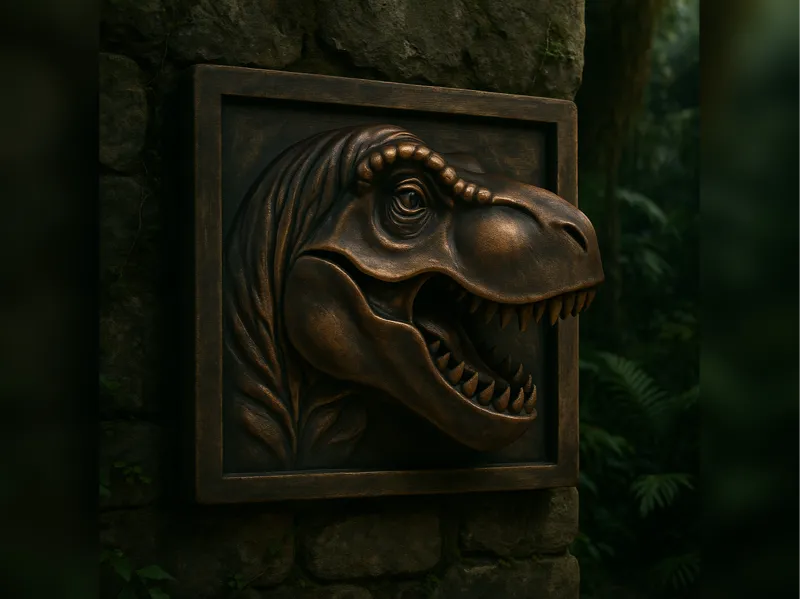 T-Rex Wandrelief – 3D Bild mit Rahmen Bronze
