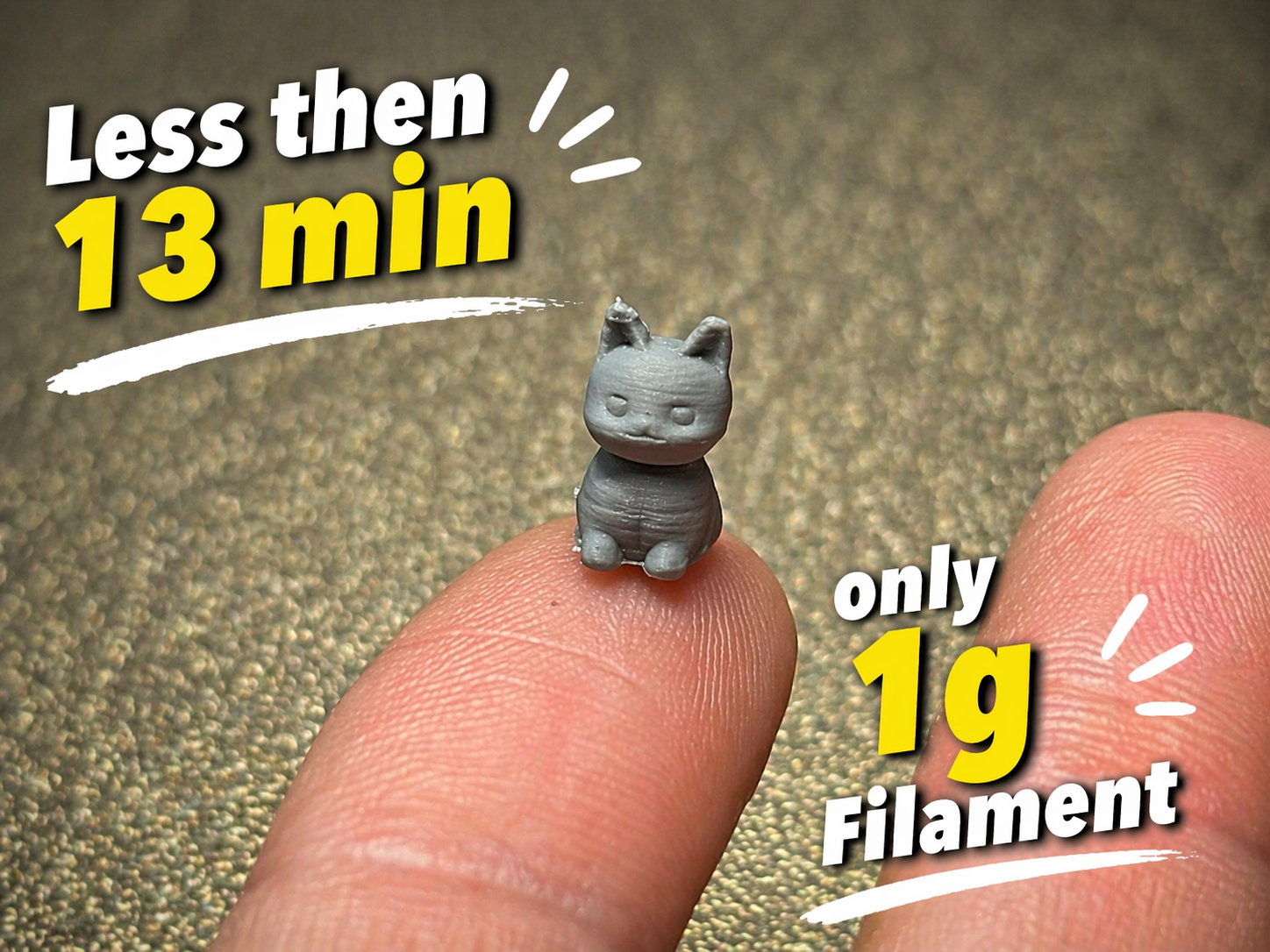 Mini Cat – 10 Min Print – 1g Filament – No Support