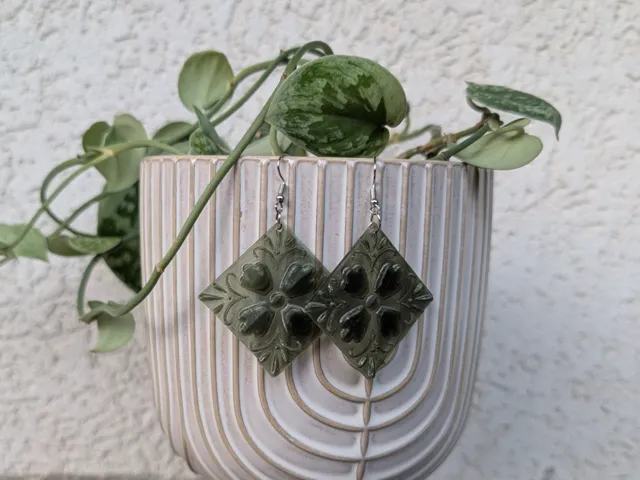 Sea Glass Floral Tile Earrings